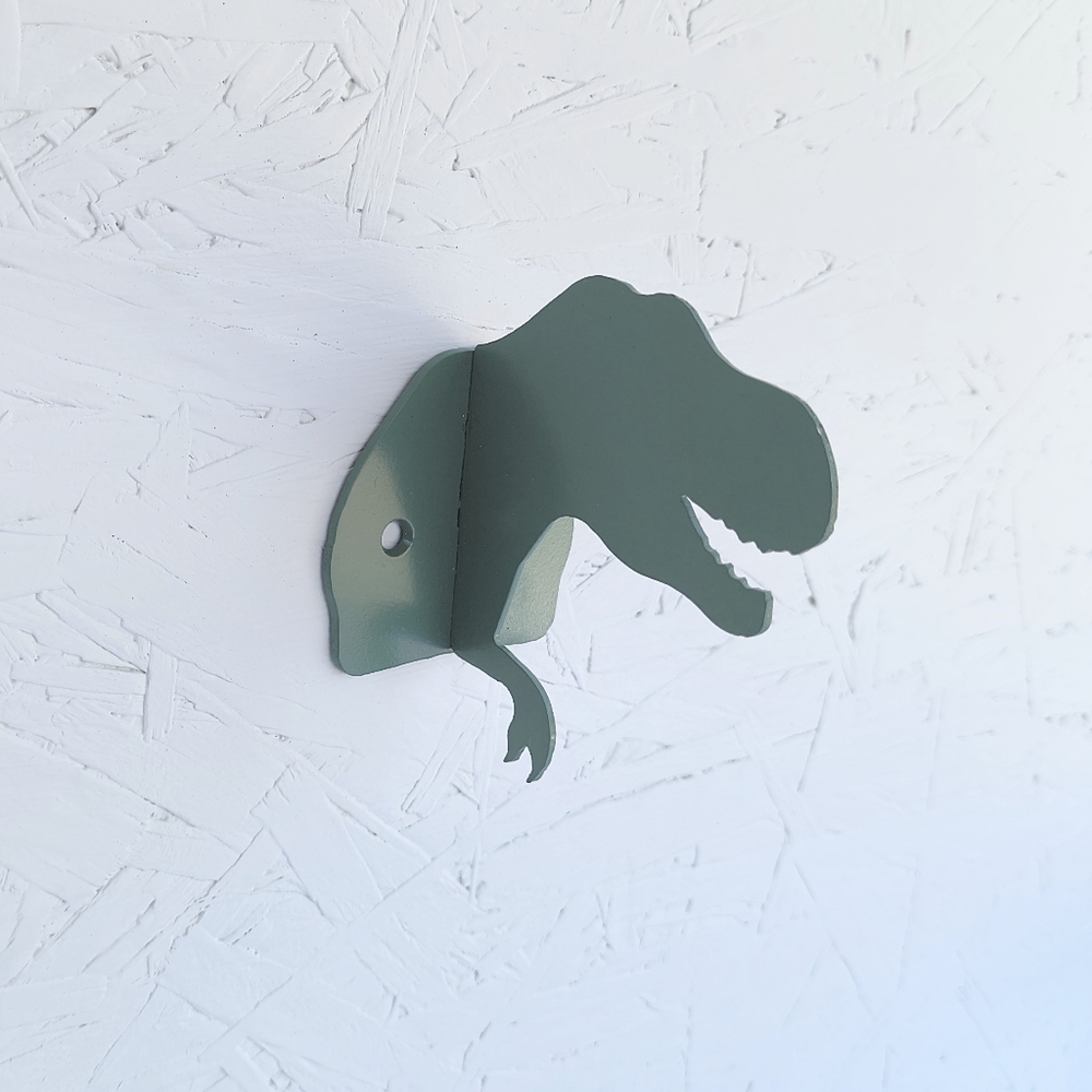 HANDMADE | Green Metal Steel T-Rex Dinosaur Wall Hook Decor